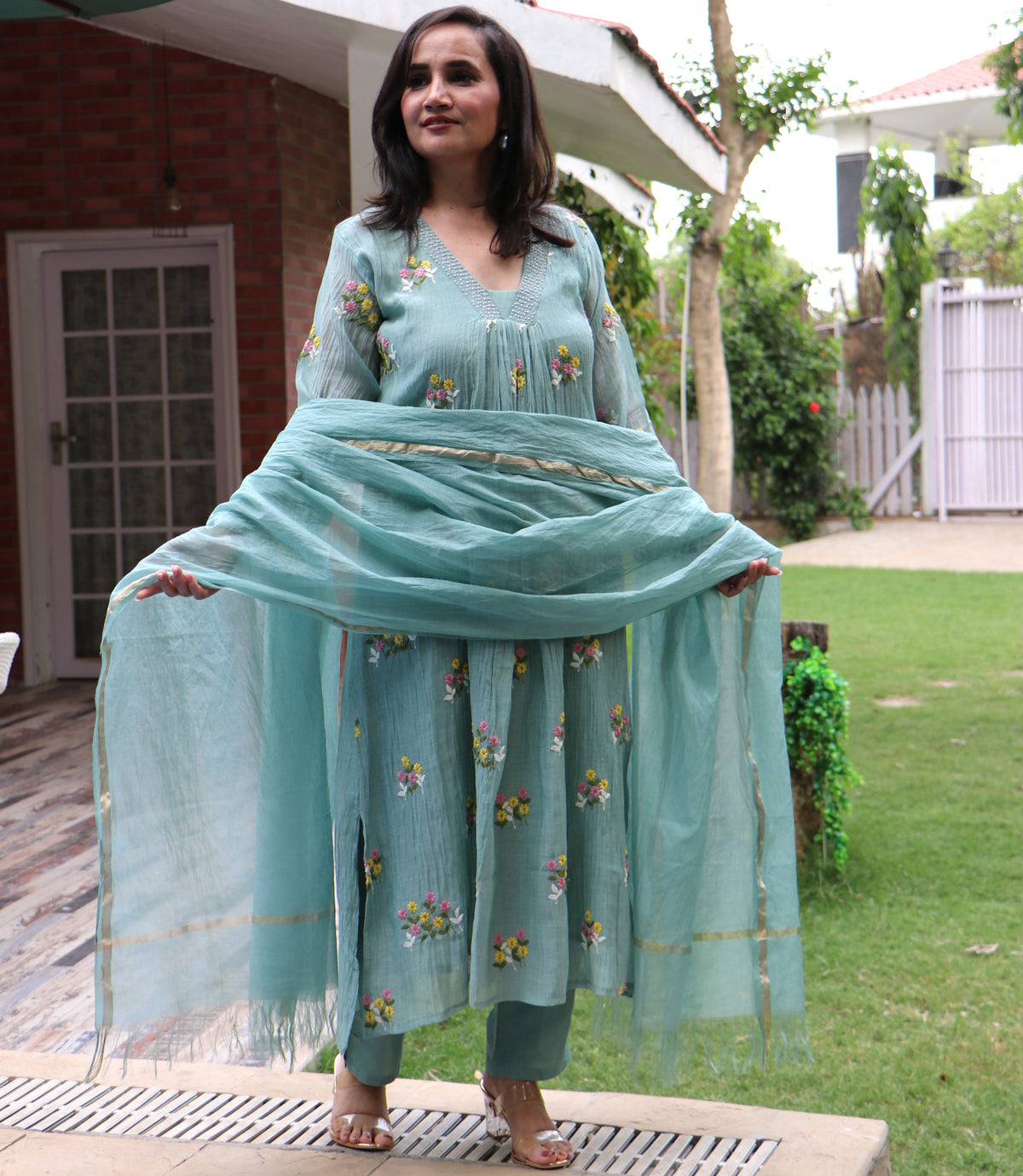 FLORAL CHANDERI SET