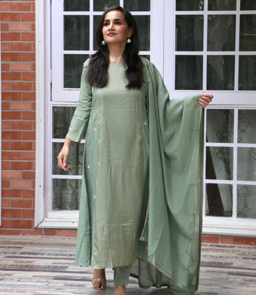 SAGE GREEN MUL CHANDERI SET