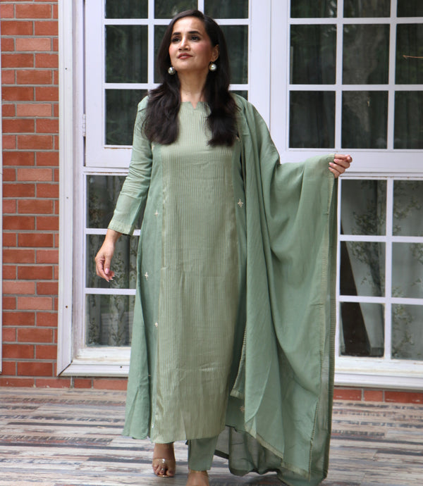 SAGE GREEN MUL CHANDERI SET