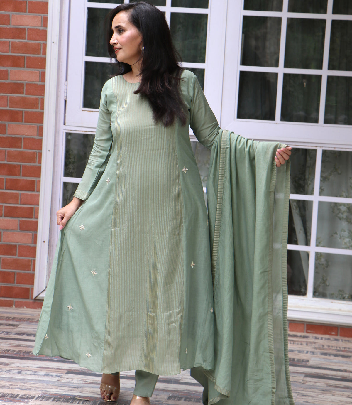 SAGE GREEN MUL CHANDERI SET