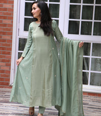 SAGE GREEN MUL CHANDERI SET