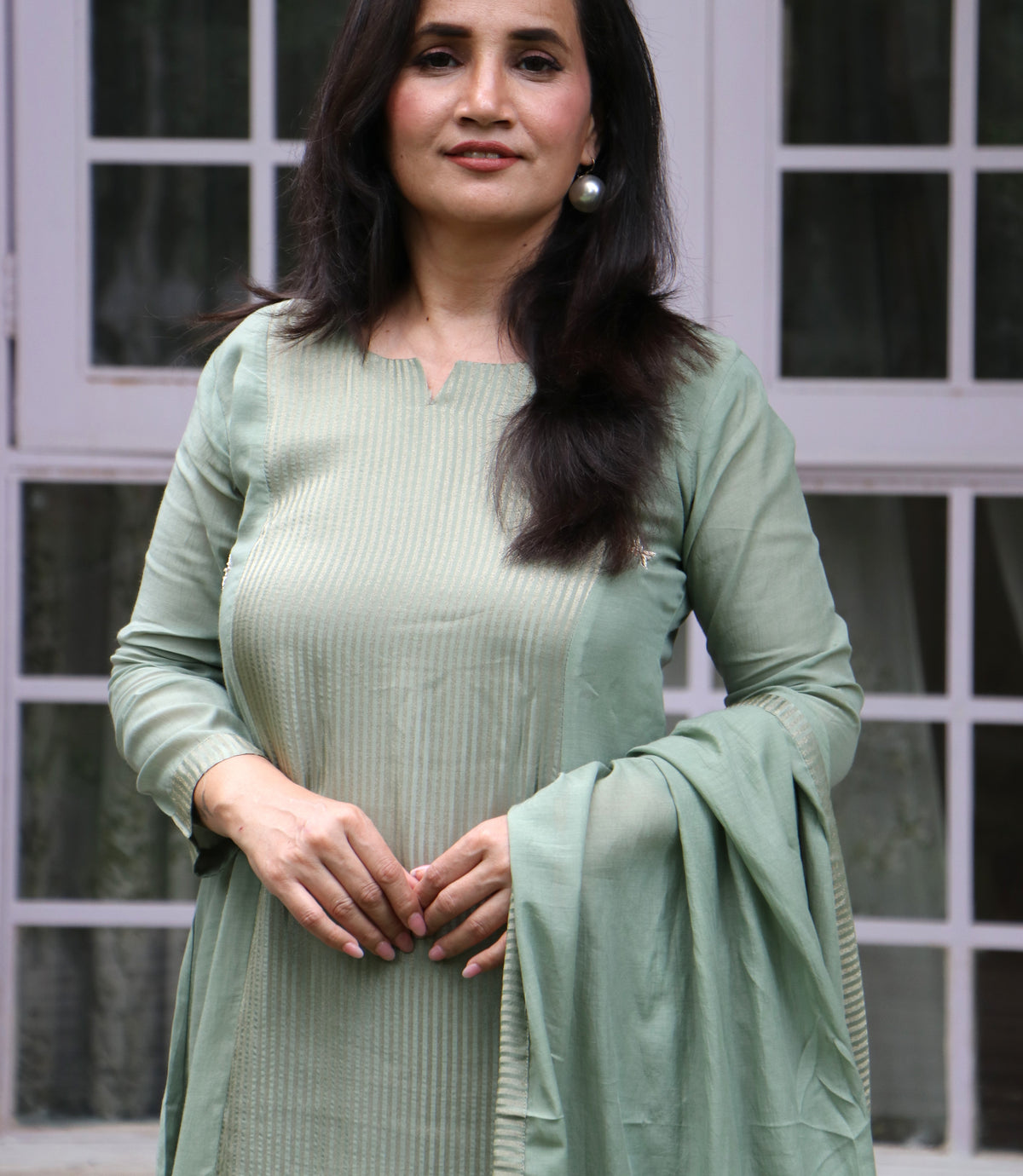 SAGE GREEN MUL CHANDERI SET