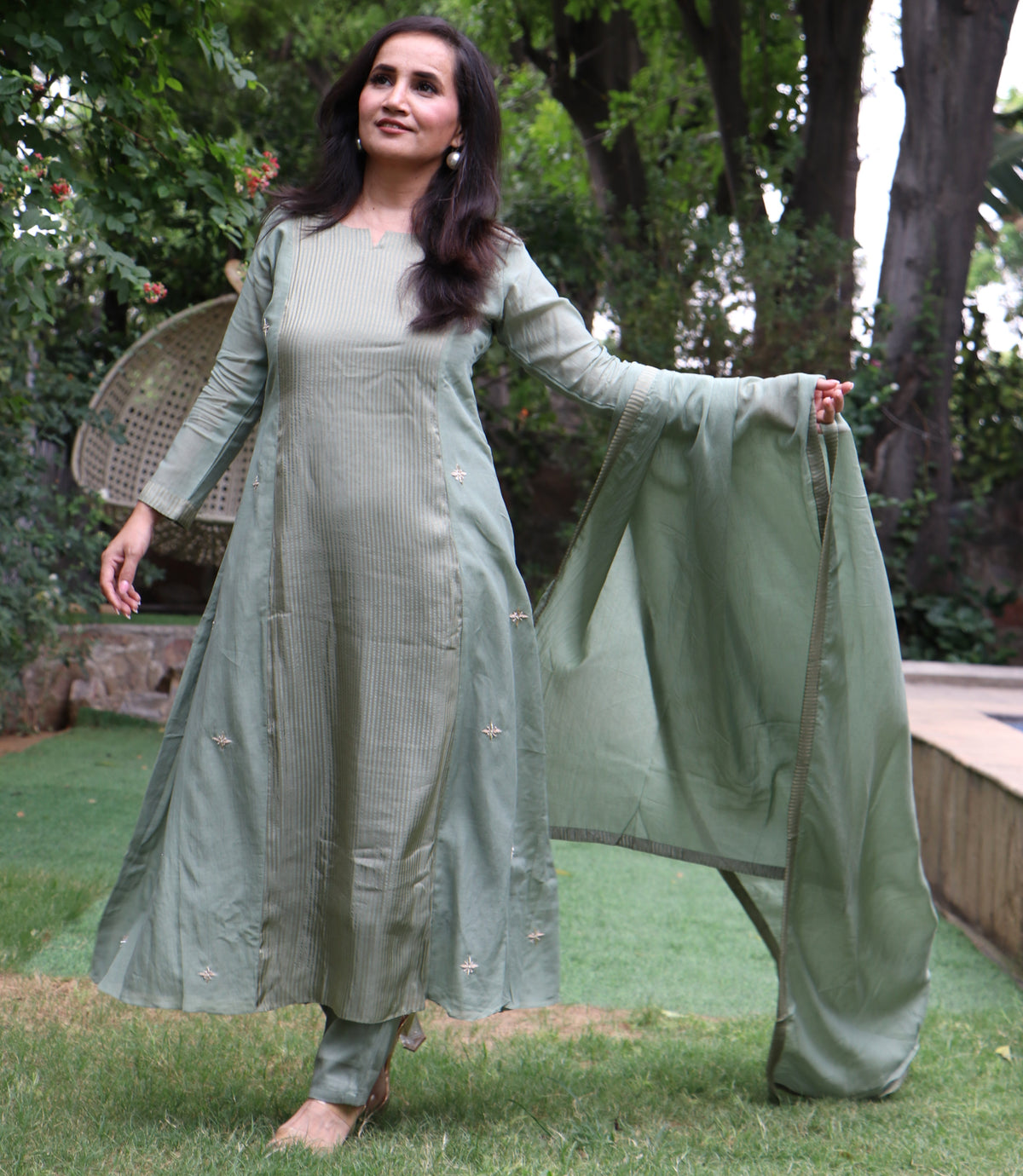 SAGE GREEN MUL CHANDERI SET