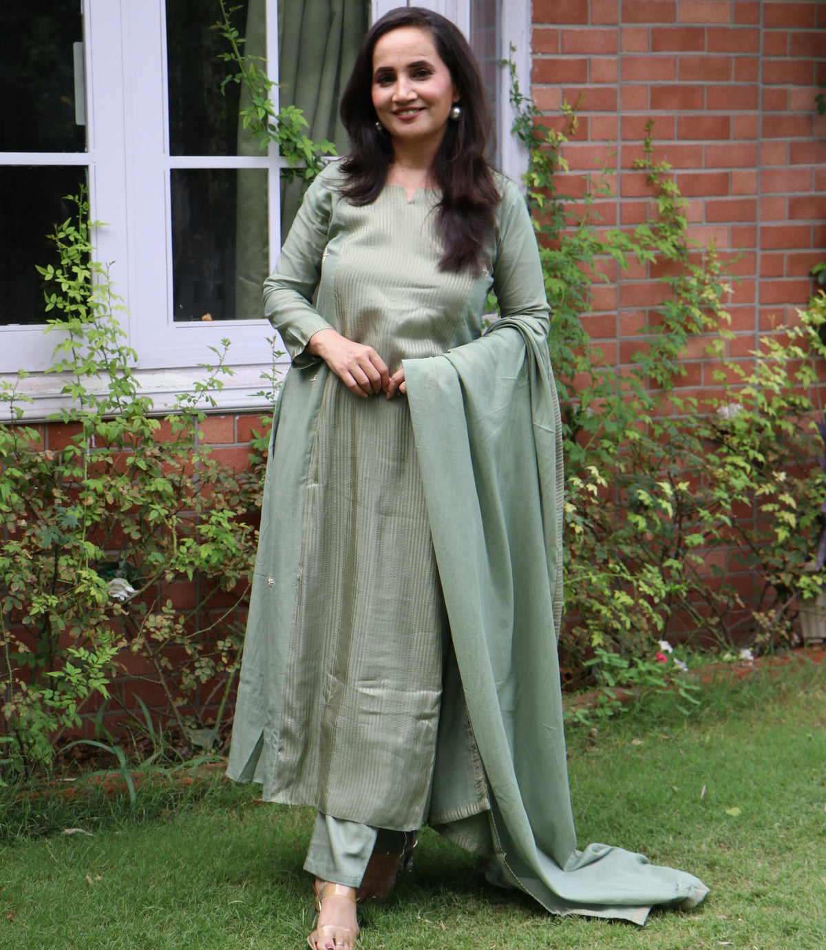 SAGE GREEN MUL CHANDERI SET