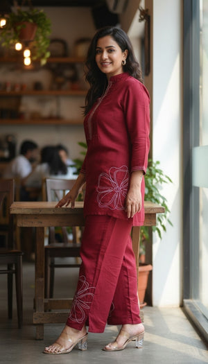 MAROON CHANDERI CO-ORD SET