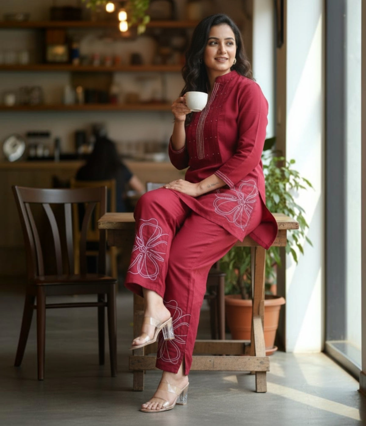 MAROON CHANDERI CO-ORD SET