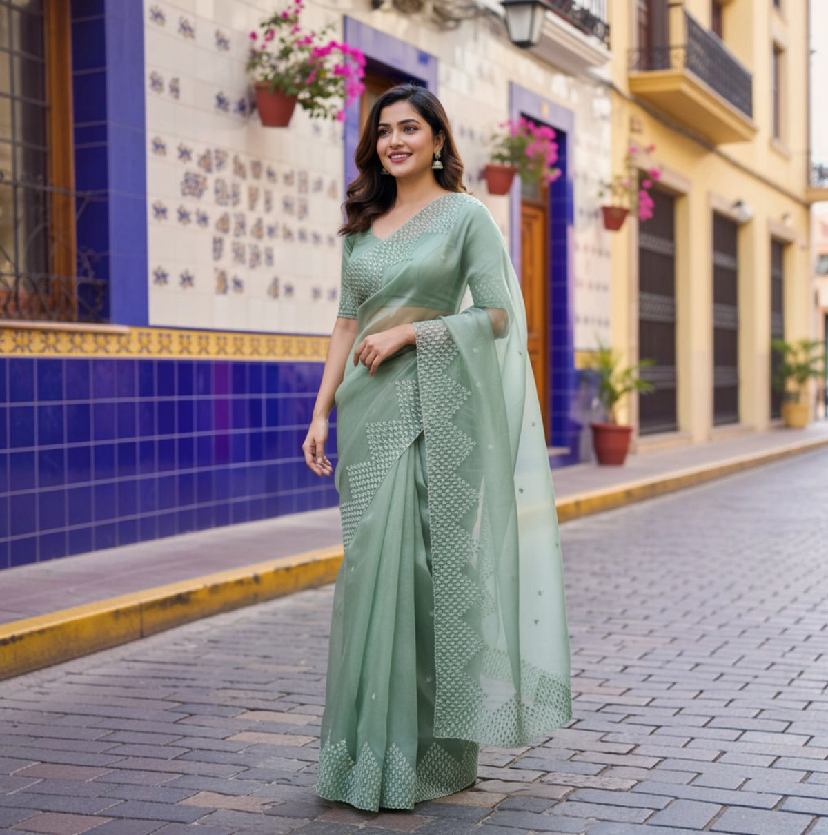 SAGE ORGANZA SAREE