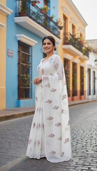 WHITE FLORAL KOTA DORIYA SAREE