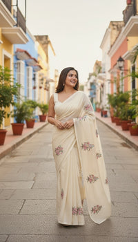 BEIGE FLORAL SAREE