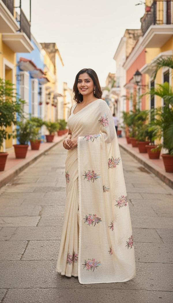 BEIGE FLORAL SAREE