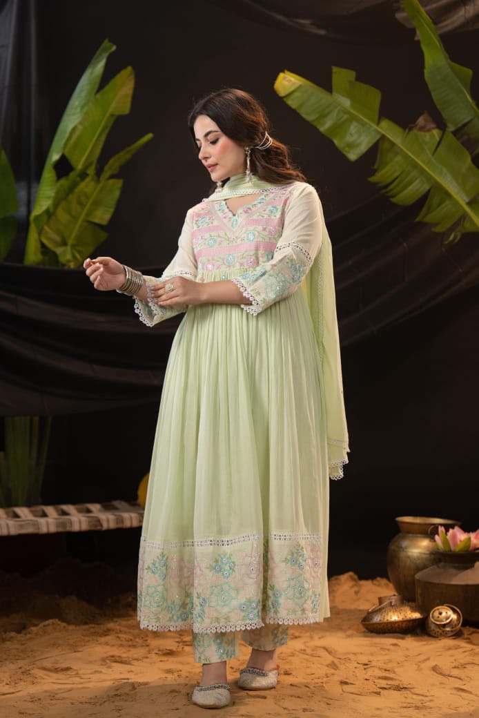 MUL LIME ANARKALI SET