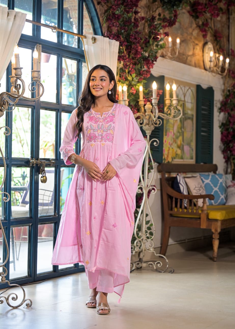 MUL COTTON BABYPINK SET