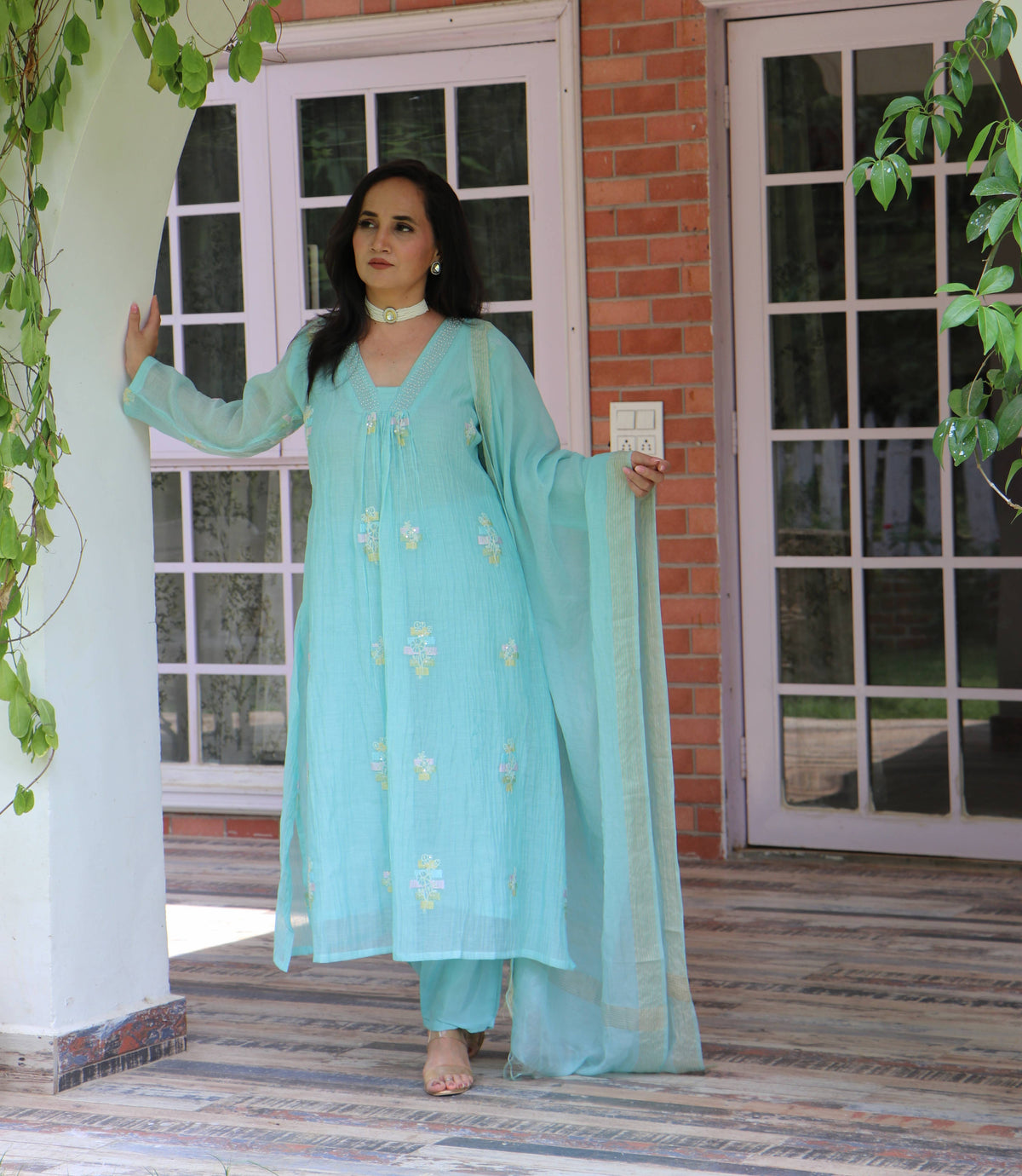 SKYBLUE CHANDERI SET