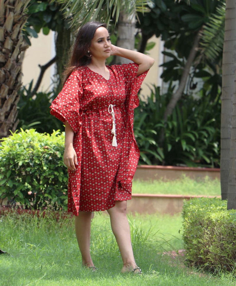 COTTON PRINTED RED KAFTAN