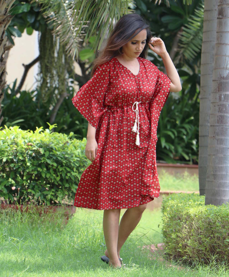 COTTON PRINTED RED KAFTAN