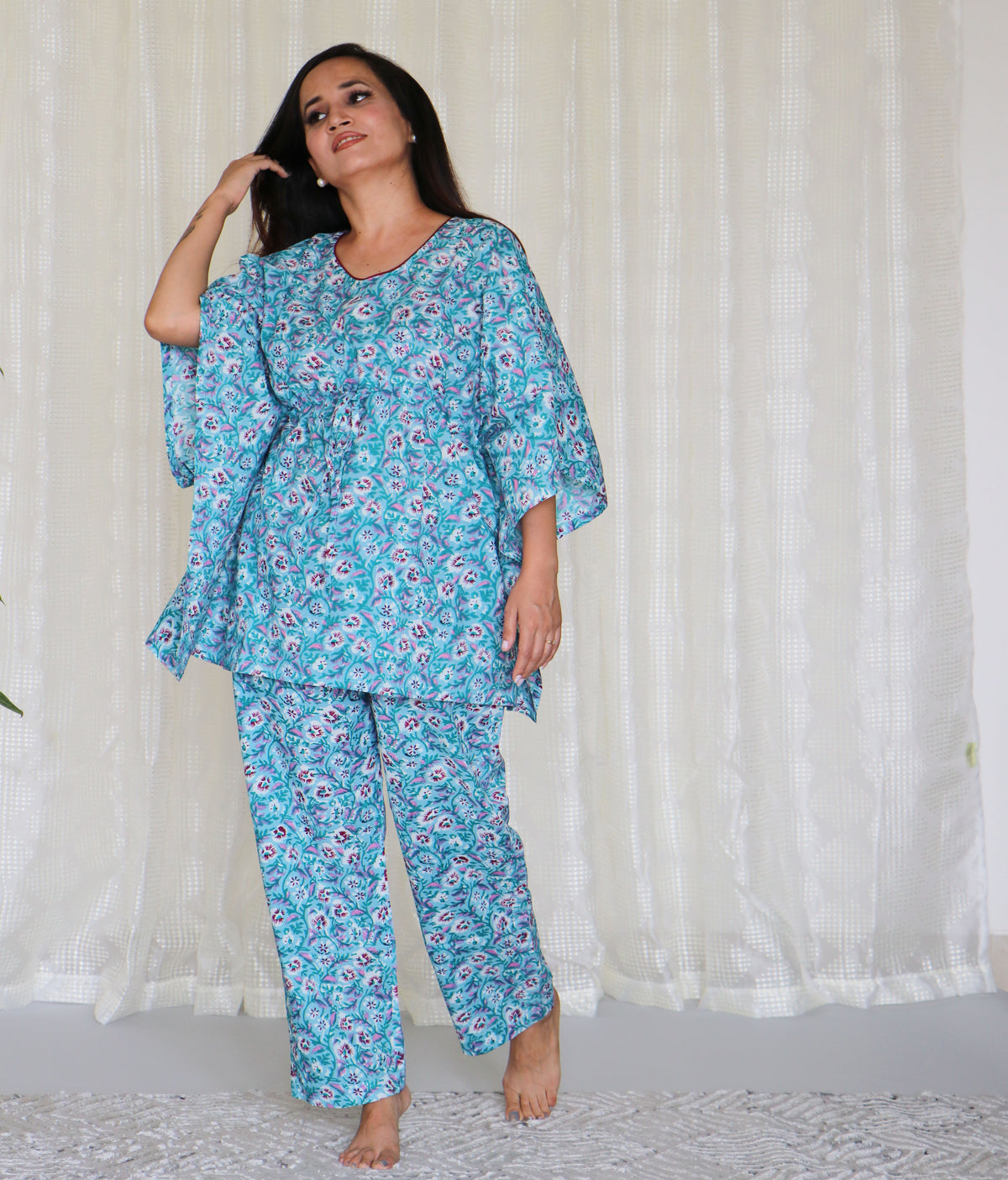 COTTON PRINTED PYJAMA KAFTAN NIGHTSUIT SET