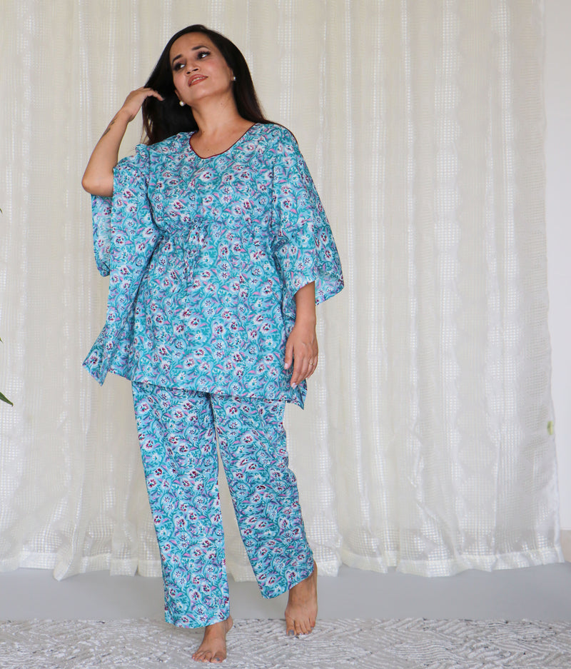 COTTON PRINTED PYJAMA KAFTAN NIGHTSUIT SET