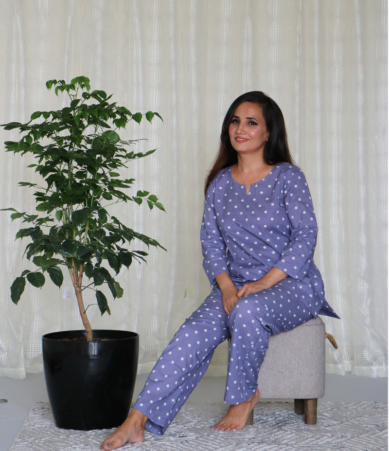 COTTON POLKA DOT PYJAMA TOP NIGHTSUIT SET