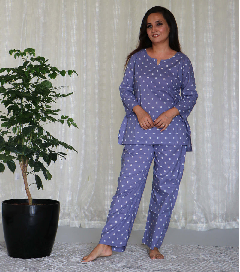 COTTON POLKA DOT PYJAMA TOP NIGHTSUIT SET