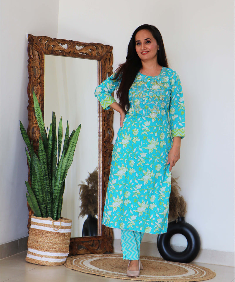 TURQUOISE KURTA PANT SET