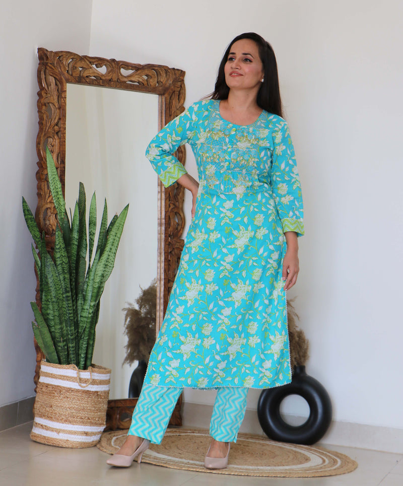 TURQUOISE KURTA PANT SET