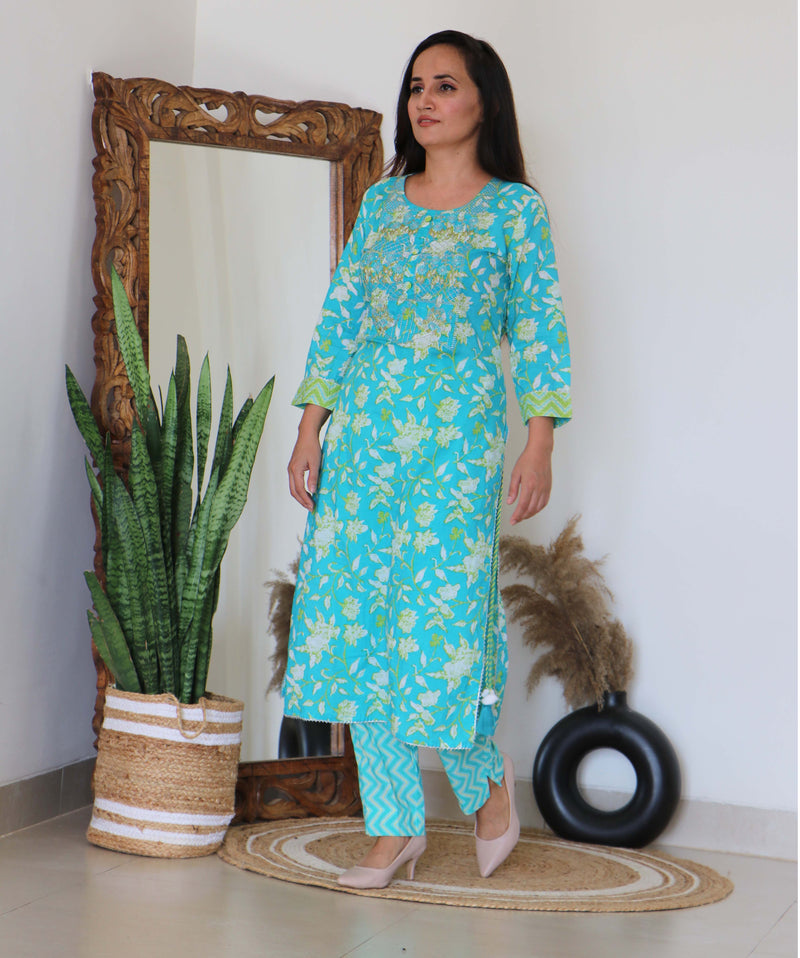 TURQUOISE KURTA PANT SET