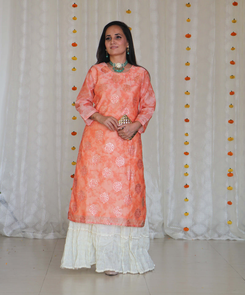 CHANDERI KURTA SKIRT SET