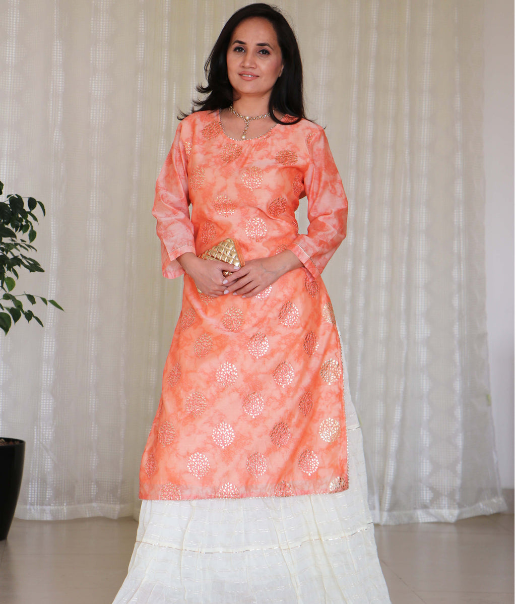 CHANDERI KURTA SKIRT SET