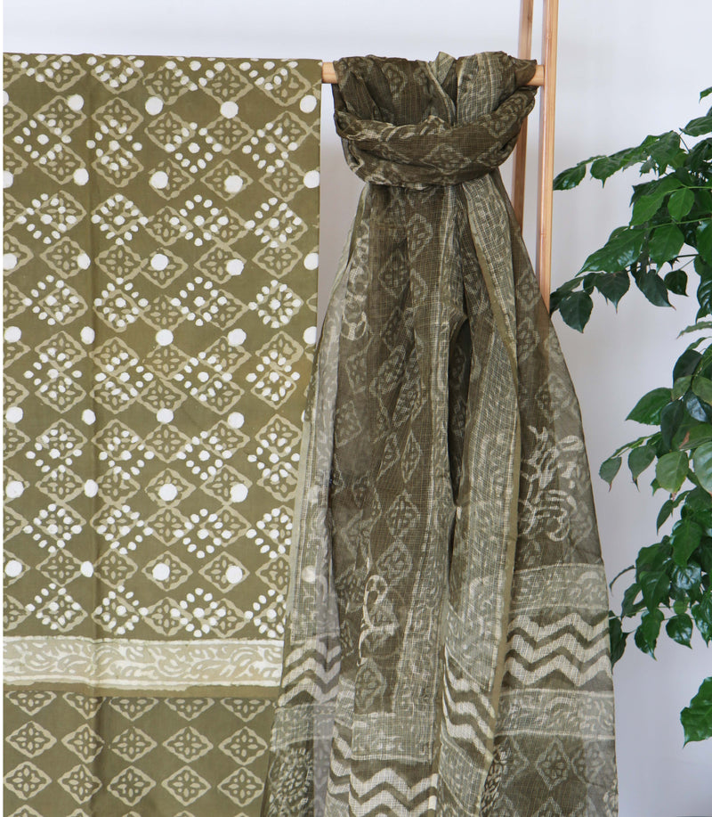 MEHNDI COTTON SET WITH KOTA DORIYA DUPATTA