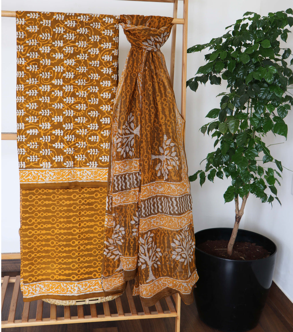 OCHRE COTTON SET WITH KOTA DORIYA DUPATTA