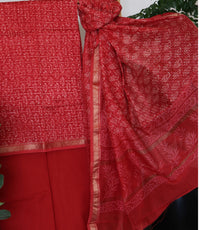 RED MAHESHWARI COTTON BLOCK PRINT DUPATTA SET