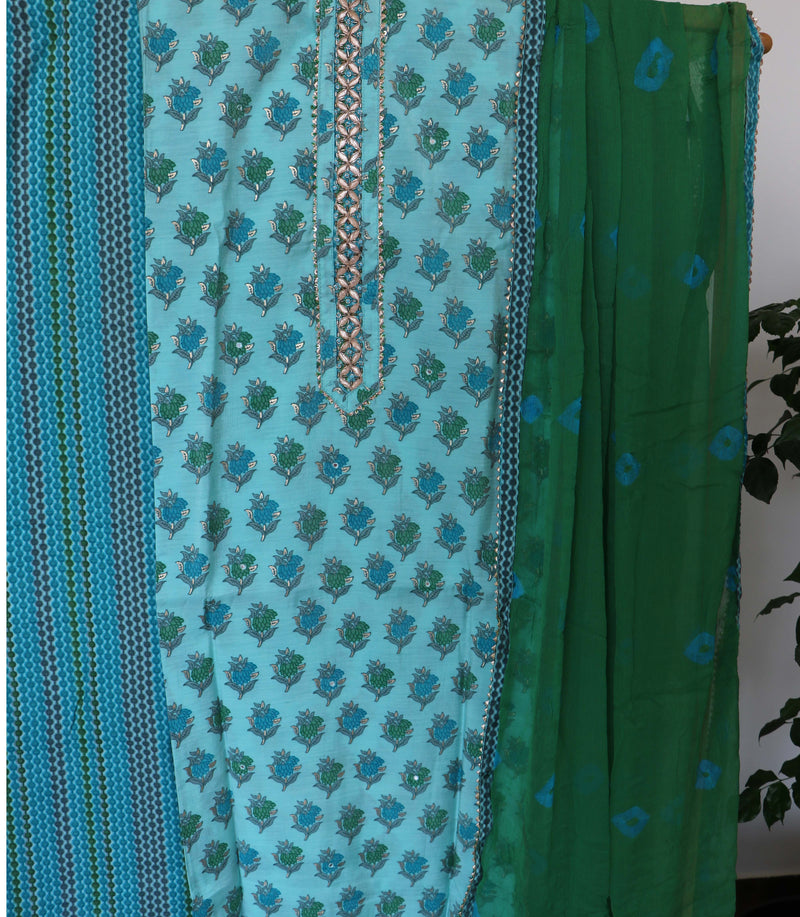 GREEN VISCOSE SET WITH GEOGRETTE DUPATTA