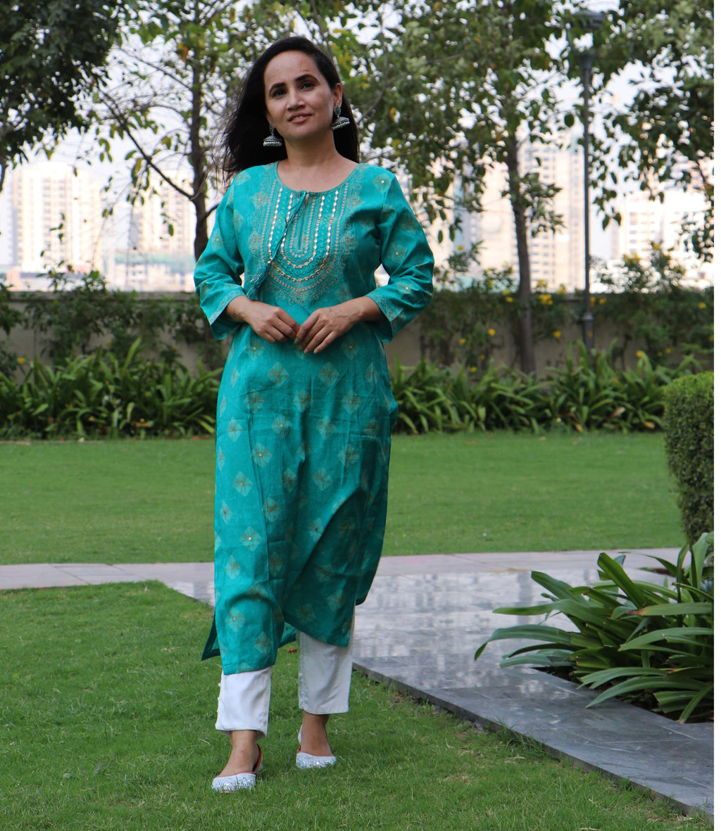 TEAL MUSLIN KURTA